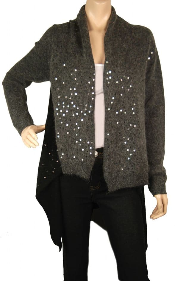 ConMiGo BS310 glamorous dark grey and black Angora Sequin Cardigan