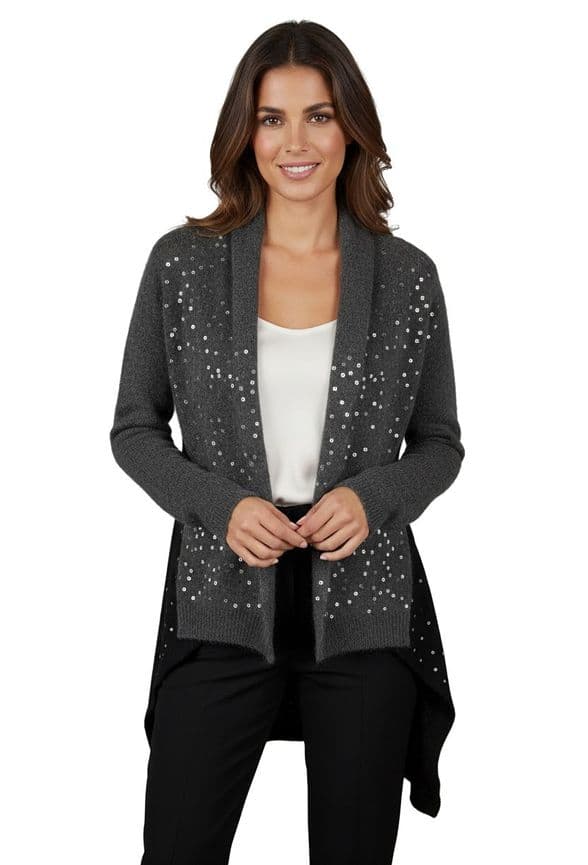 ConMiGo BS310 glamorous dark grey and black Angora Sequin Cardigan