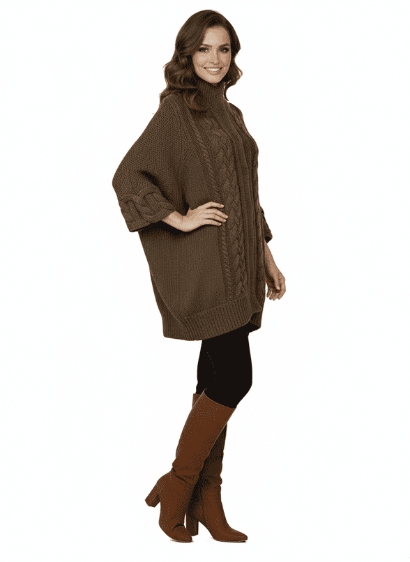 ConMiGo BS515 Hand-Knitted Wool & Angora Blend Coatigan – Brown