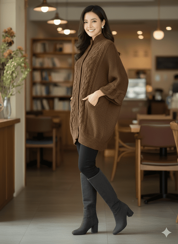ConMiGo BS515 Hand-Knitted Wool & Angora Blend Coatigan – Brown