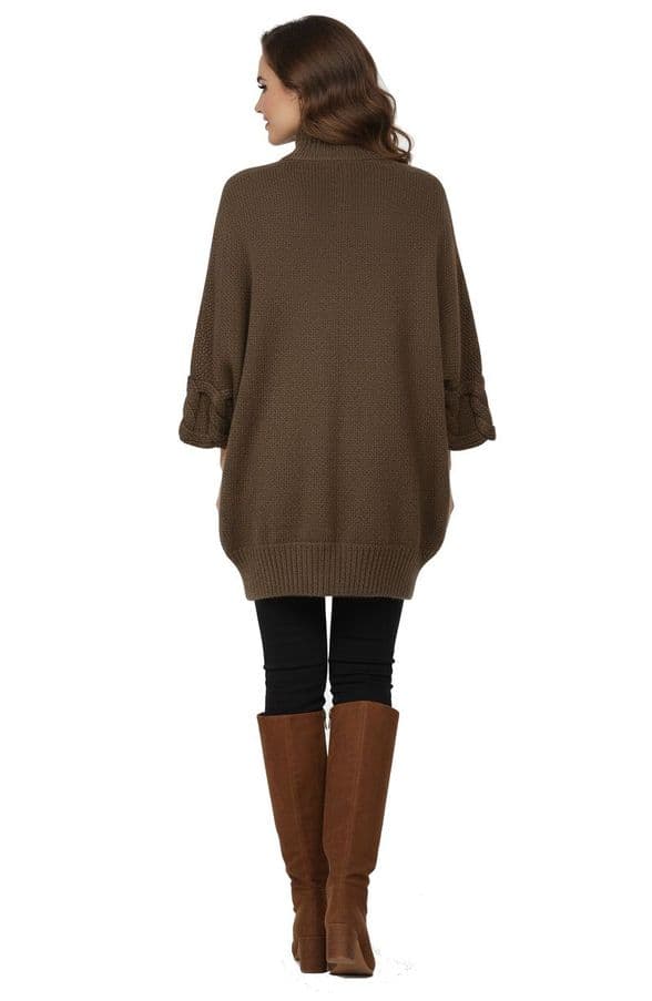 ConMiGo BS515 Hand-Knitted Wool & Angora Blend Coatigan – Brown