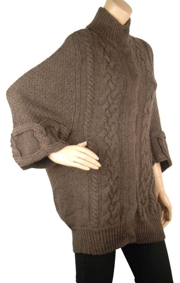 ConMiGo BS515 Hand-Knitted Wool & Angora Blend Coatigan – Brown