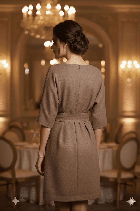 ConMiGo C030010 Audrey Hepburn Inspired Wool Dress -Nature Brown