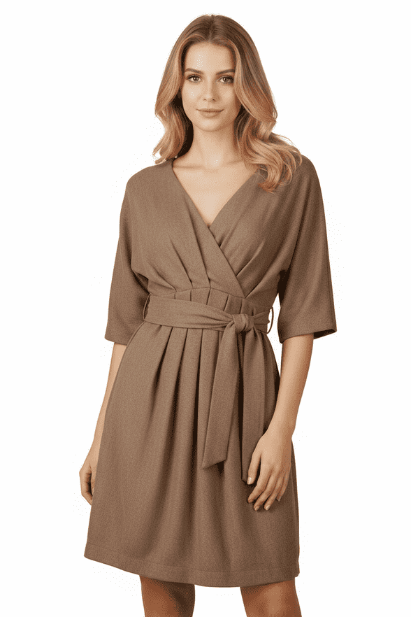 ConMiGo C030010 Audrey Hepburn Inspired Wool Dress -Nature Brown
