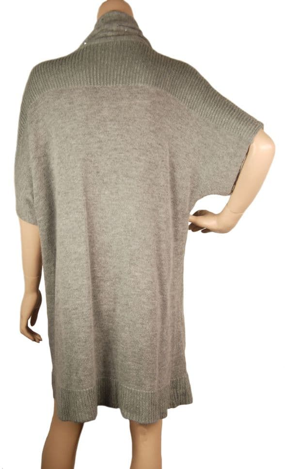 ConMiGo CB100 Glamorous Short Sleeve Grey Angora Sequin Jumper Dress with attached scarf at V