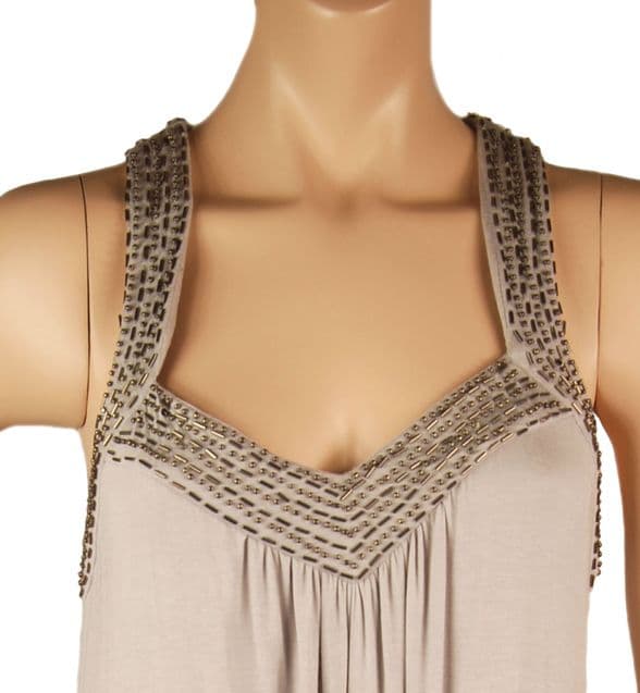 ConMiGo CB201 Glamorous Sleeveless Grey Bead Embroidery Tunic/Mini Jersey Dress