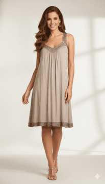 ConMiGo CB201 Glamorous Sleeveless Grey Bead Embroidery Tunic/Mini Jersey Dress