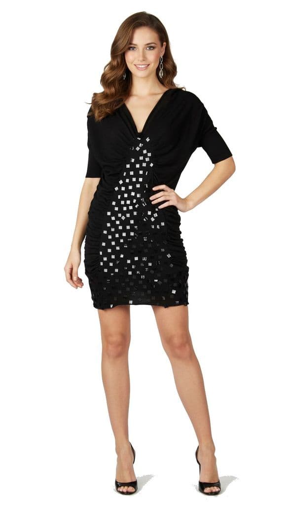 ConMiGo CB450 Glamorous Short Sleeve Black Sequin Tunic/Mini Dress