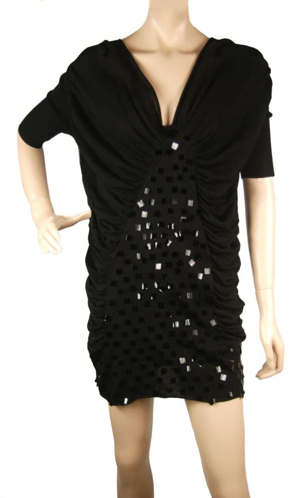 ConMiGo CB450 Glamorous Short Sleeve Black Sequin Tunic/Mini Dress