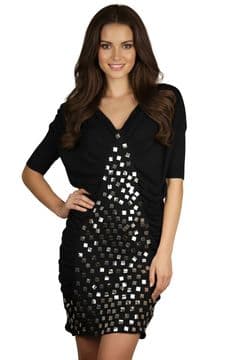 ConMiGo CB450 Glamorous Short Sleeve Black Sequin Tunic/Mini Dress