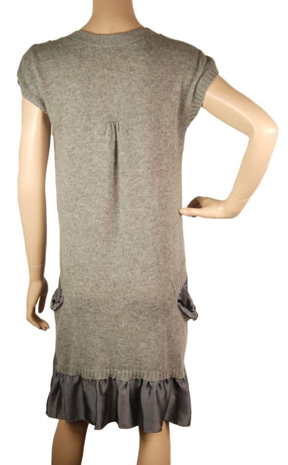 ConMiGo CB510 Glamorous Sleeveless Grey Angora Sequin Jumper Dress with Silk Satin peplum hem