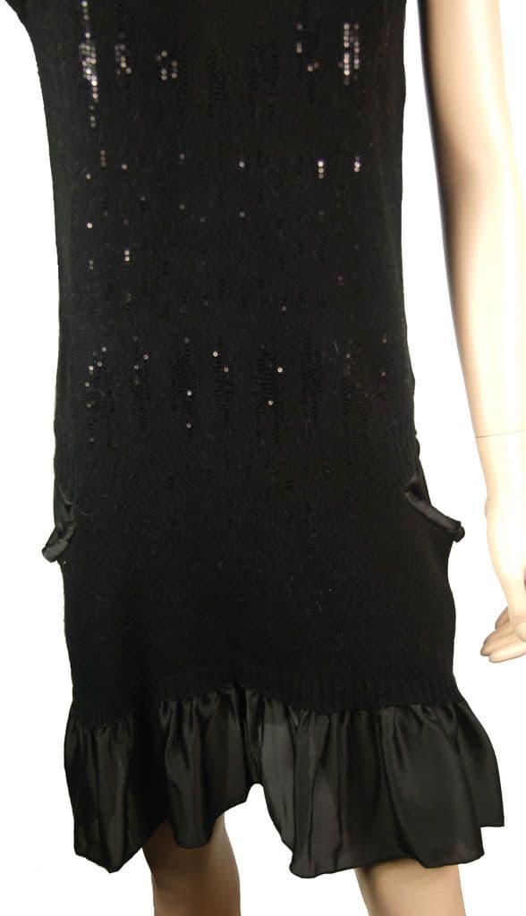 ConMiGo CB520 Glamorous Sleeveless Black Angora Sequin Jumper Dress with Silk Satin peplum hem