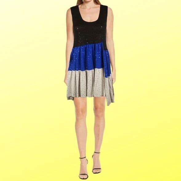 ConMiGo CC310 Glamorous Sleeveless Grey, Blue and Black Sequin Tunic/Mini Knitwear  Dress