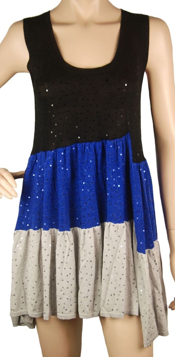 ConMiGo CC310 Glamorous Sleeveless Grey, Blue and Black Sequin Tunic/Mini Knitwear  Dress