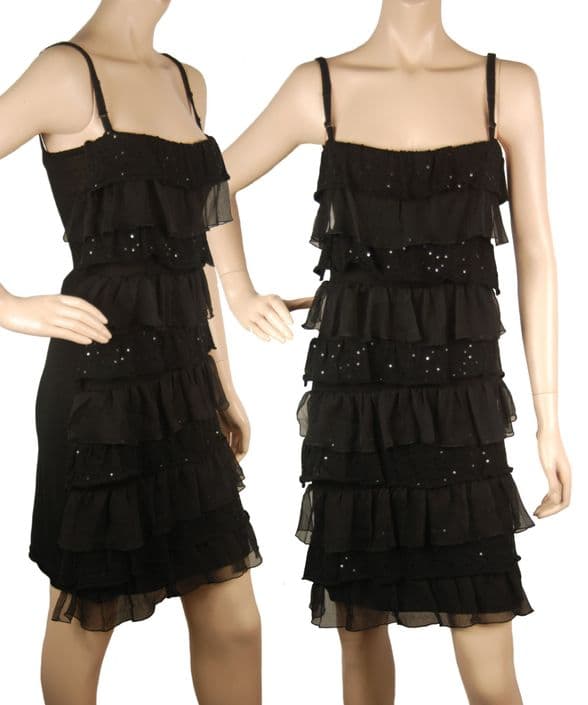 ConMiGo CC710 Glamorous mini  ruffled sequin and lace  dress - Black