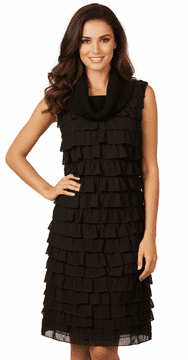 ConMiGo CC855 Glamorous Sleeveless Black Angora with Ruffles Silk Jumper Dress