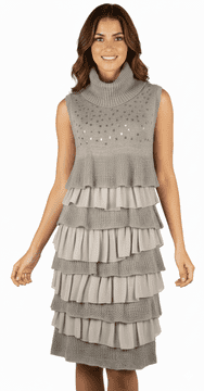 ConMiGo CC910 Glamorous Sleeveless Grey Ruffles Angora Sequin Jumper Dress