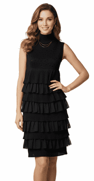 ConMiGo CC920 Glamorous Sleeveless Black Ruffles Angora Sequin Jumper Dress