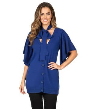 ConMiGo CD400 long blue short sleeves fine cardigan with scarf