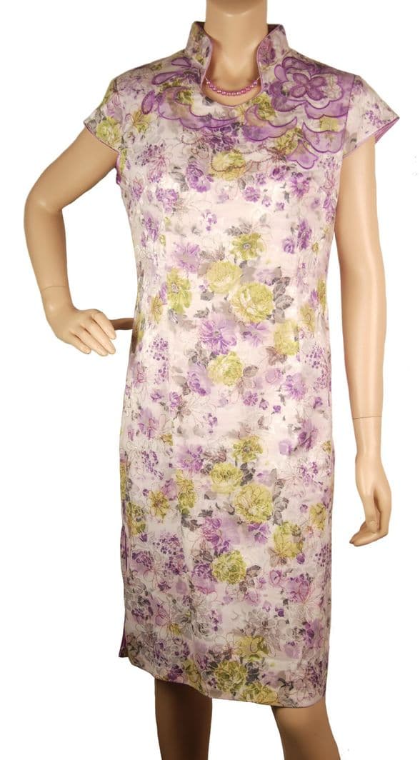ConMiGo CH020 Traditional Cotton Mandarin Collar Floral Chinese Dress - Purple
