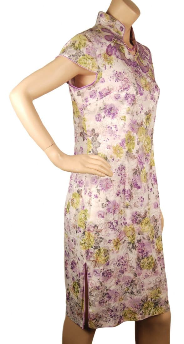 ConMiGo CH020 Traditional Cotton Mandarin Collar Floral Chinese Dress - Purple