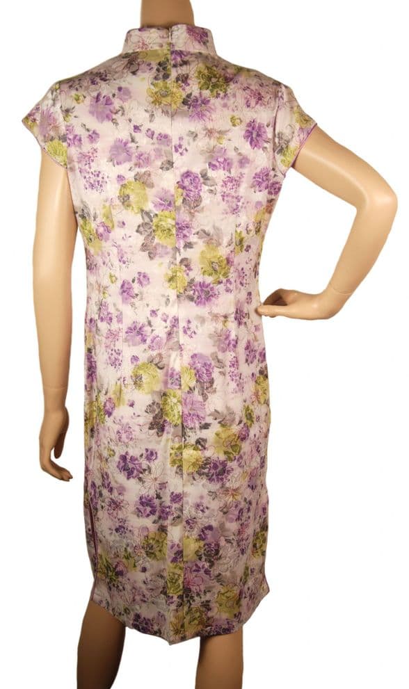 ConMiGo CH020 Traditional Cotton Mandarin Collar Floral Chinese Dress - Purple