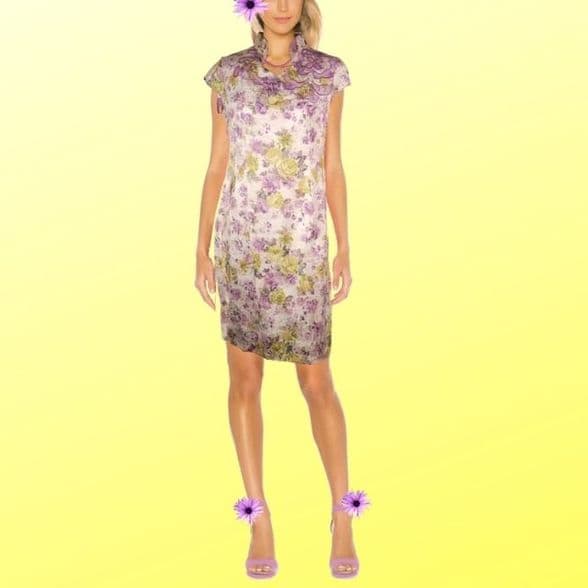 ConMiGo CH020 Traditional Cotton Mandarin Collar Floral Chinese Dress - Purple