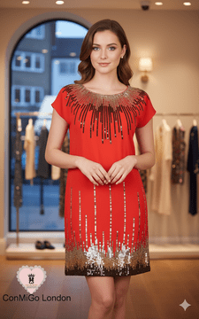 ConMiGo D1300120 dreamy orange sequences embellished silk mini dress