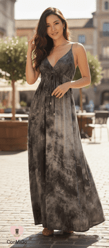 ConMiGo DD00230  Striped Marble Print Maxi Dress