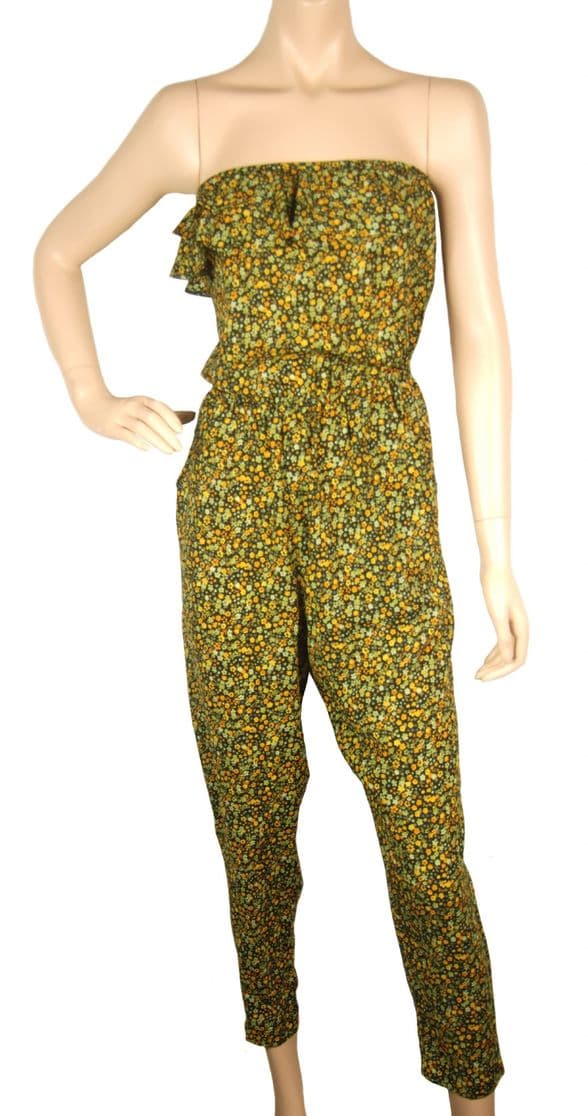 ConMiGo J215 off shoulder light yellow gold and light green floral print jumpsuit