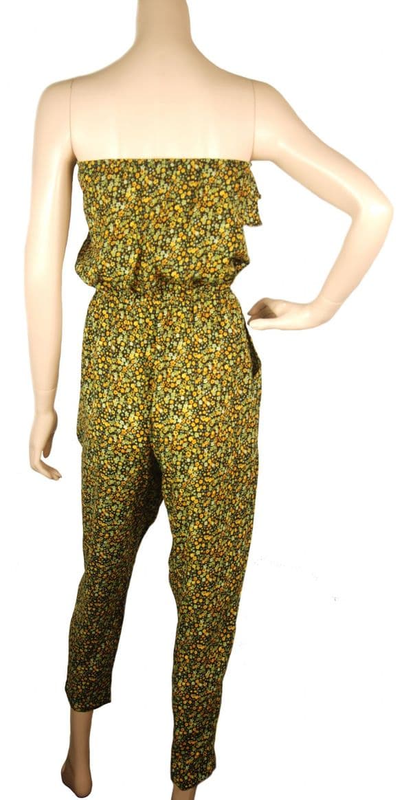 ConMiGo J215 off shoulder light yellow gold and light green floral print jumpsuit
