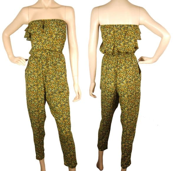 ConMiGo J215 off shoulder light yellow gold and light green floral print jumpsuit