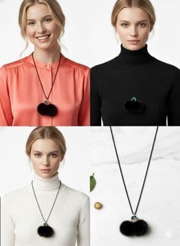 ConMiGo London C010080 Black Chain with Green Crystals & Fur Tail Pendant