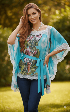 ConMiGo London COA001Lace Flora Print Top - Blue