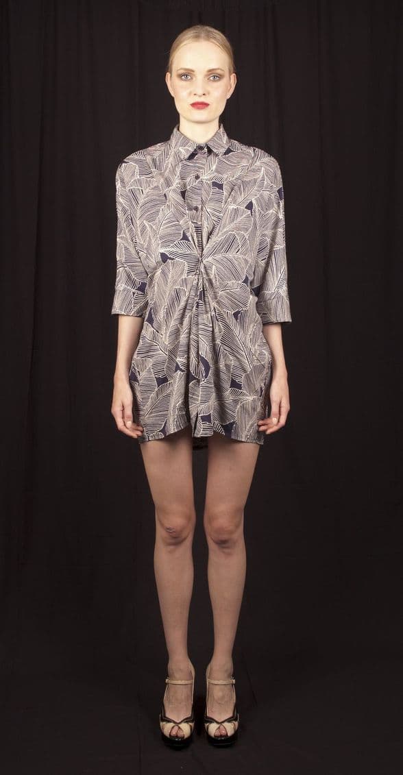 ConMiGo London COA004 Printed Leaf Shirt Dress - Navy Blue