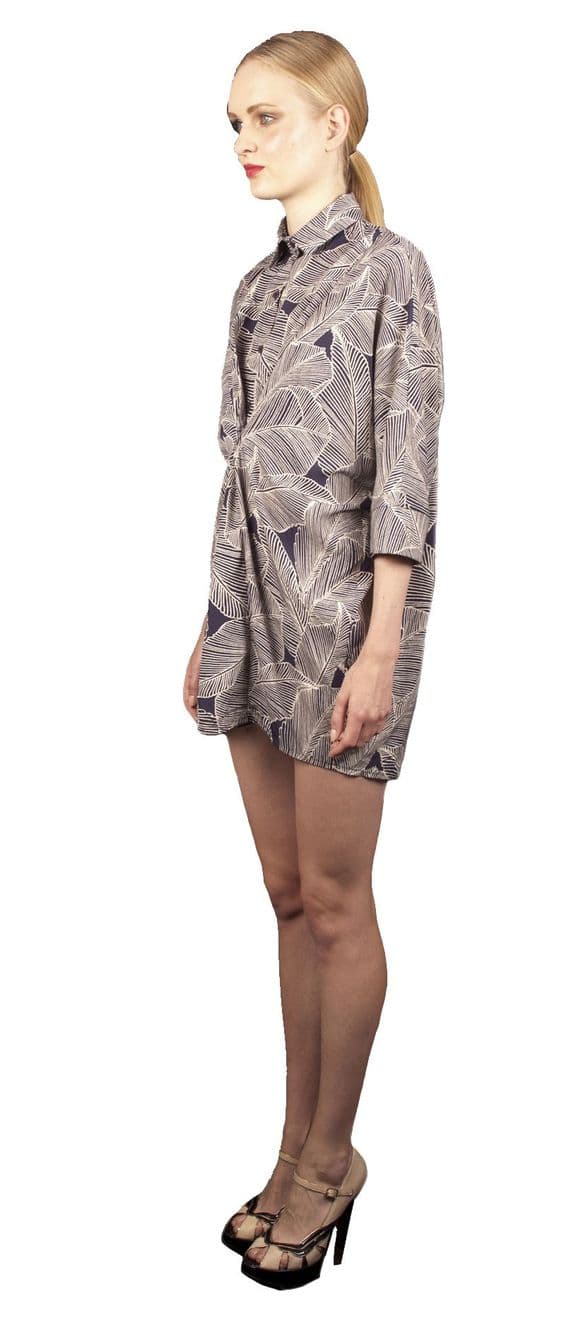 ConMiGo London COA004 Printed Leaf Shirt Dress - Navy Blue