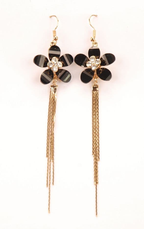 black and gold hoop drop earrings E110503