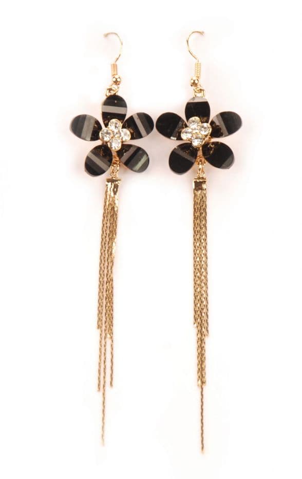 black and gold hoop drop earrings E110503