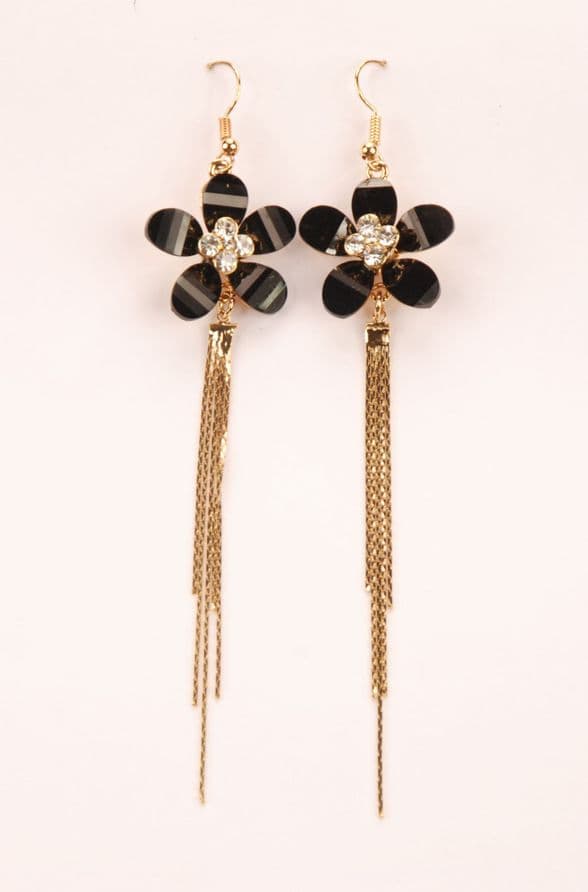 black and gold hoop drop earrings E110503