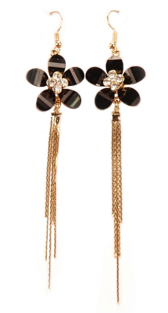 black and gold hoop drop earrings E110503