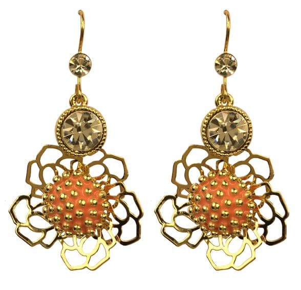 Sparkling gold and pink flower and sequins earrings. 
ESI0051 -pink