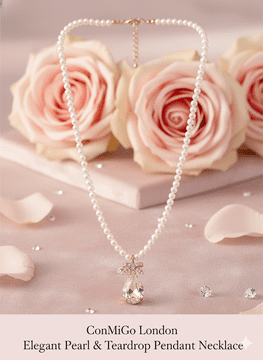 ConMiGo London NC10210 Elegant Pearl & Teardrop Pendant Necklace