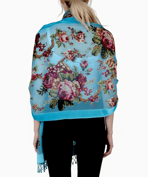 ConMiGo London PW208 Peony Silk Devore Shawl - Turquoise