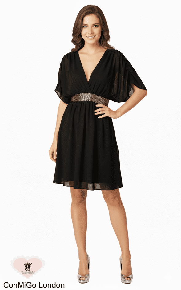 ConMiGo London's Embellished V-Neck Midi Dress: Elegance Redefined