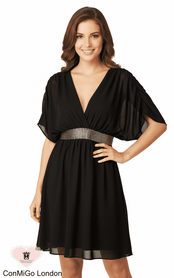 ConMiGo London's Embellished V-Neck Midi Dress: Elegance Redefined