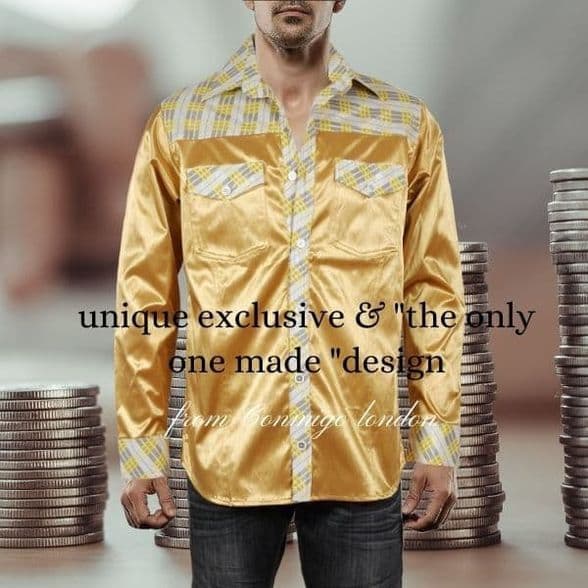 ConMiGo London SSA8001 Contemporary Modern Silk Satin Shirt with Silk Check Print Collar