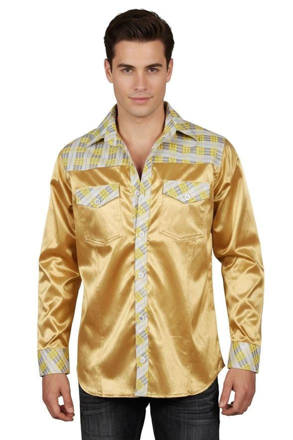 ConMiGo London SSA8001 Contemporary Modern Silk Satin Shirt with Silk Check Print Collar