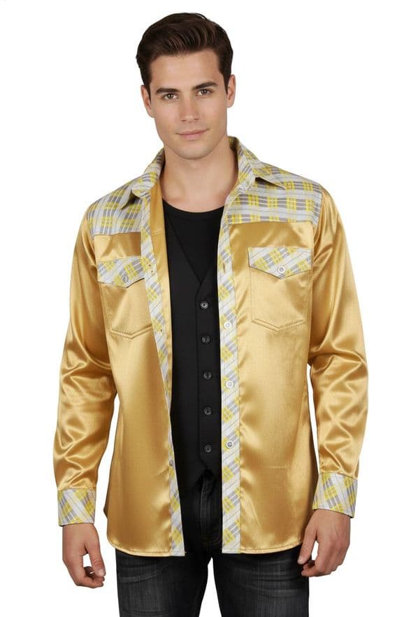 ConMiGo London SSA8001 Contemporary Modern Silk Satin Shirt with Silk Check Print Collar