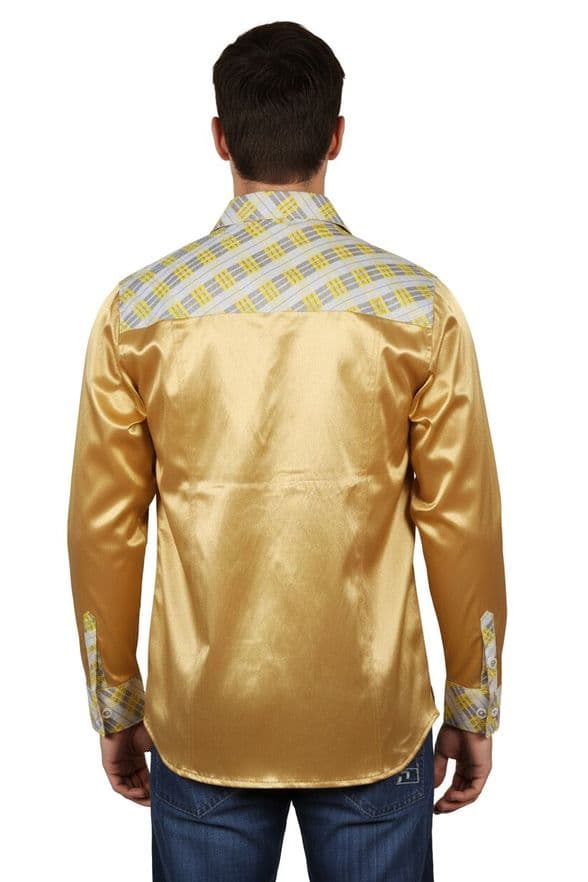 ConMiGo London SSA8001 Contemporary Modern Silk Satin Shirt with Silk Check Print Collar