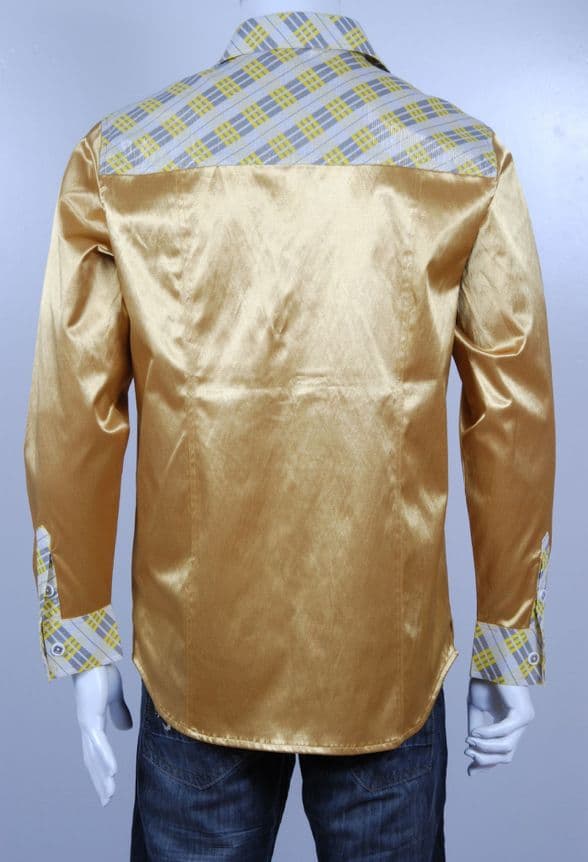 ConMiGo London SSA8001 Contemporary Modern Silk Satin Shirt with Silk Check Print Collar